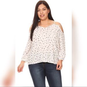 Plus size cold shoulder bubble blouse